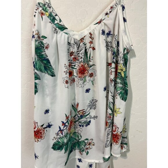 Torrid Sz 00 (US 10 L) Ivory Floral Button Front Tunic Cami - Picture 5 of 6